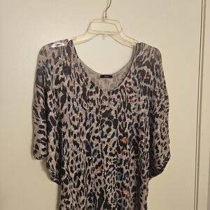 DKNY Women's Leopard Print Blouse - Black, Gray, Red Accents